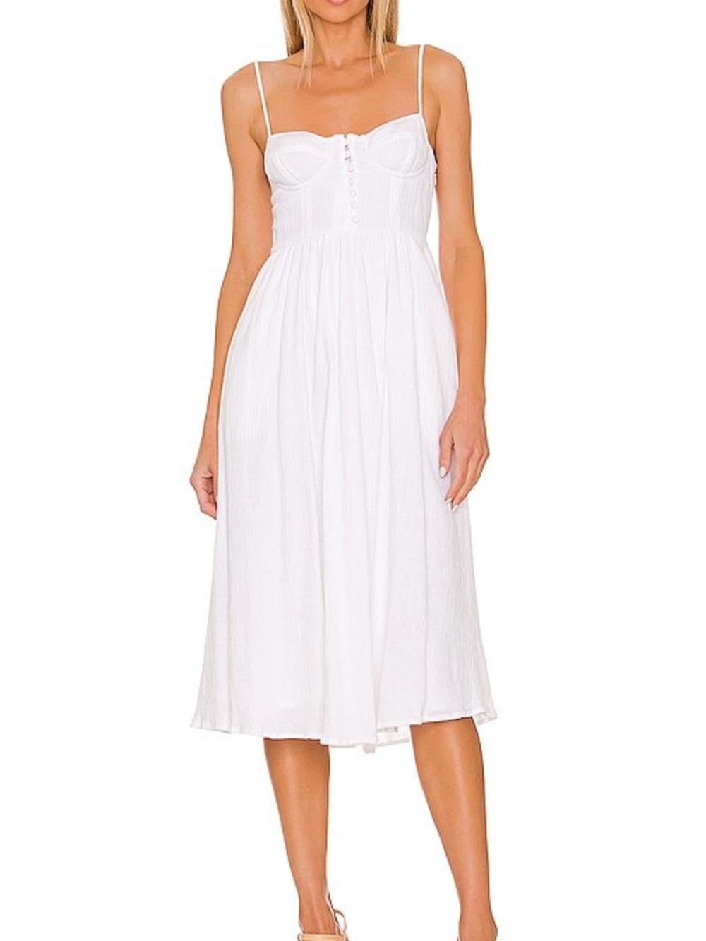 ASTR Ferreira White Spaghetti Strap Midi Dress